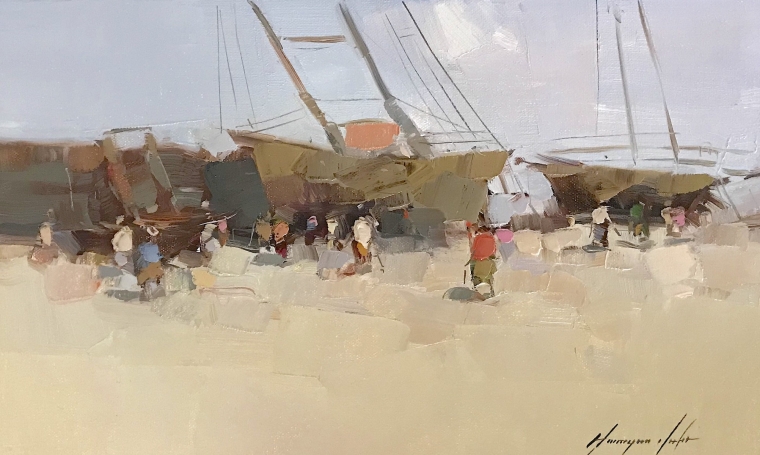 Harbor, Original oil Painting, Handmade artwork, One of a Kind                                 
